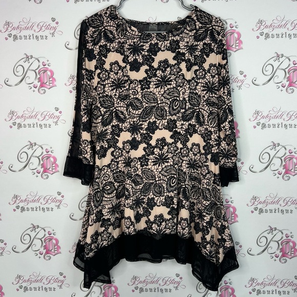 Tops - Long sleeve top fairy hem bottom Elegant Black Lace Floral Women's Top